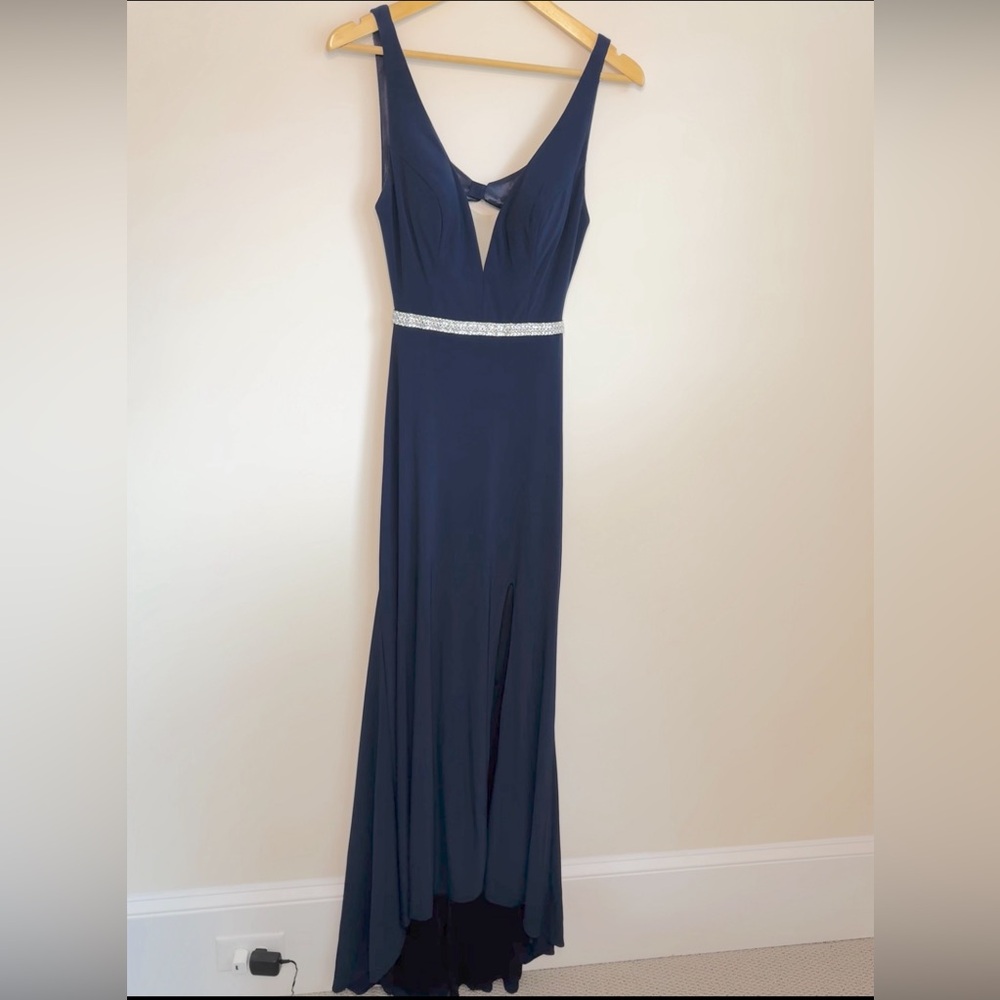 Navy Blue Bodycon Gown with gemstone detail